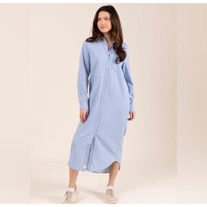 Le Marais Dress Blue Cotton Denim Button Down Midi Shirt Dress Light Wash XL